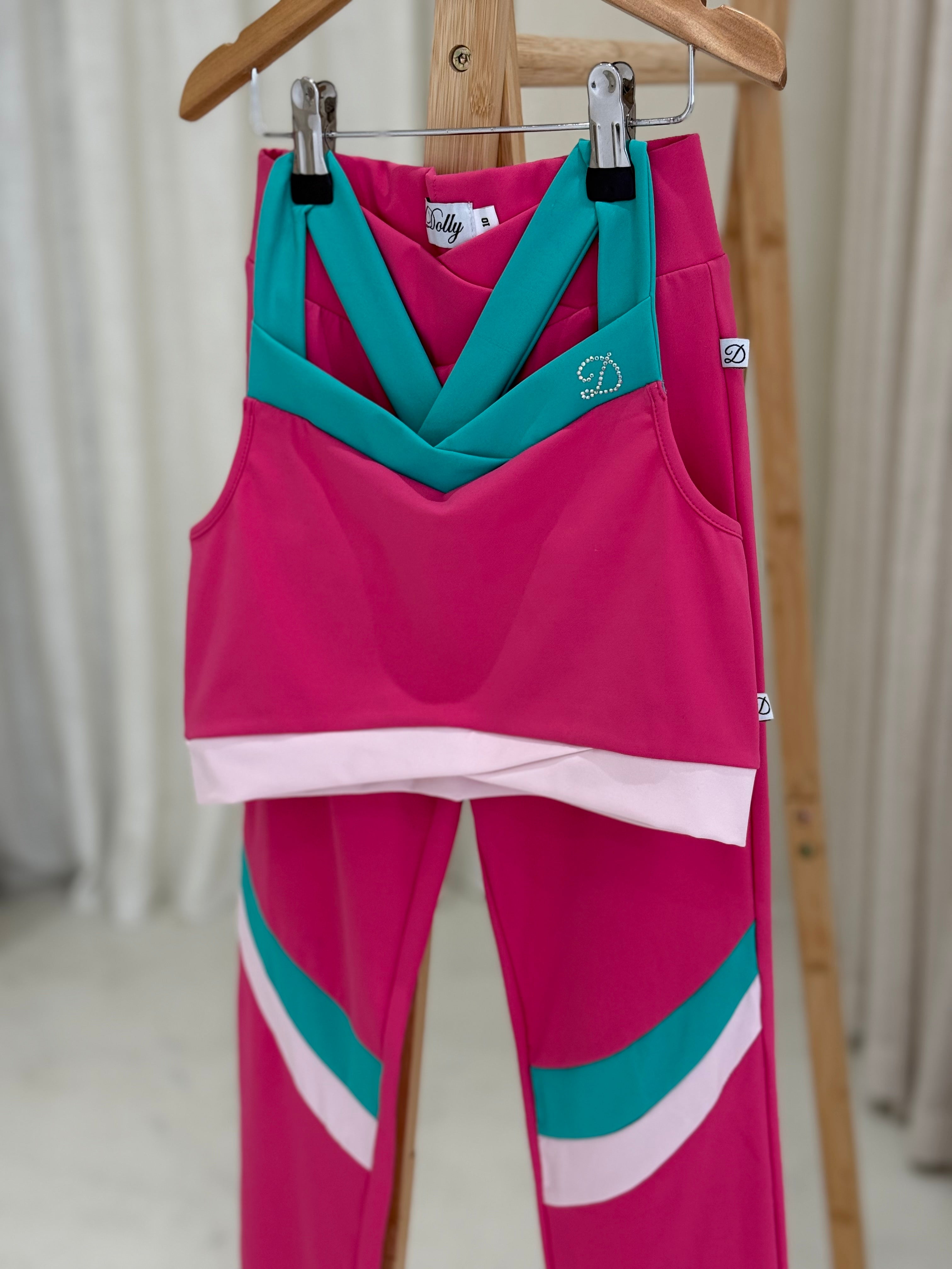 D by Dolly Cross Over Fushia Leggings Set