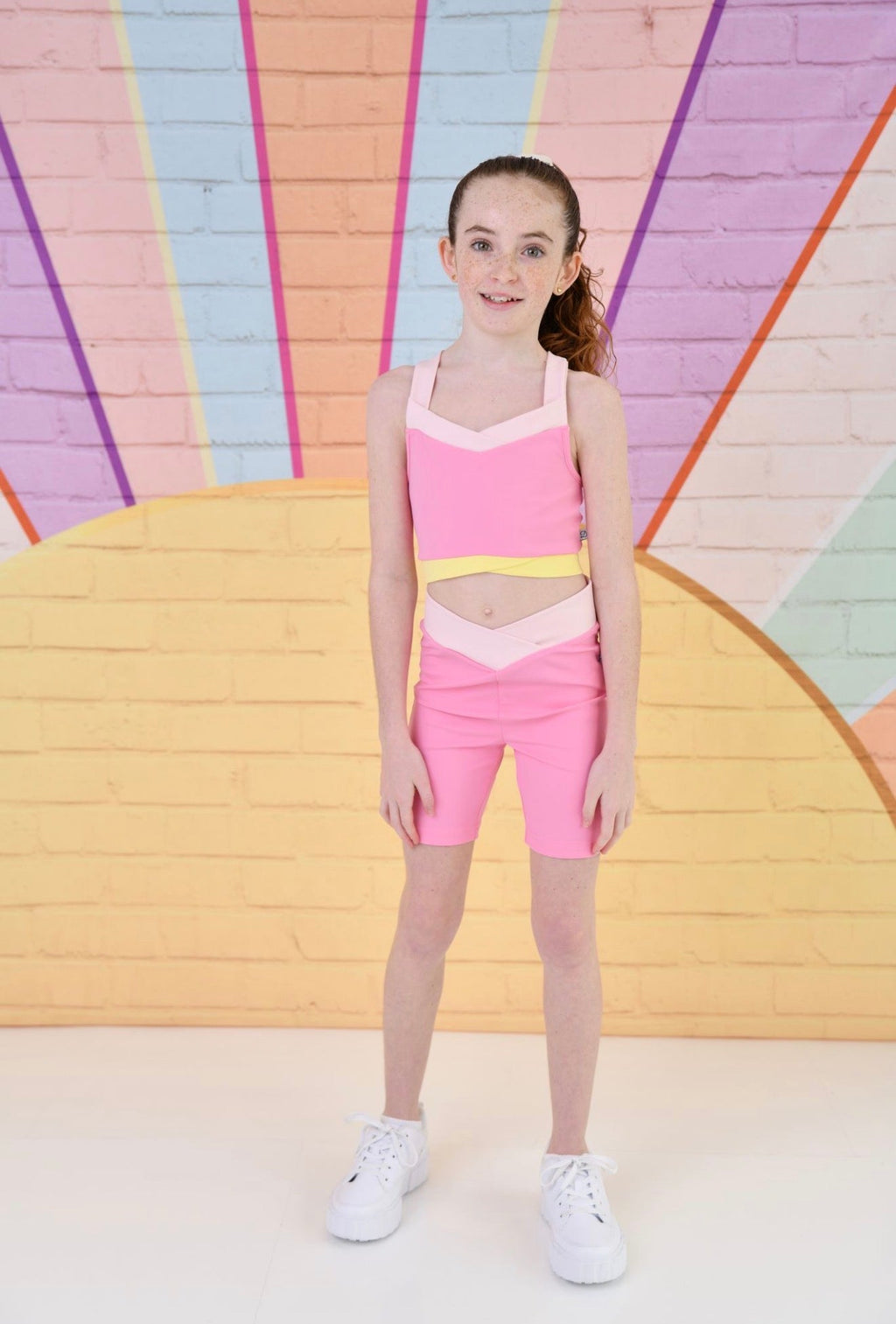 D by Dolly Girls Sorbet Pink Cycle Shorts & Crop Top Set – Colourful Gymnastics and Activewear Outfit | Ages 2-12 Years