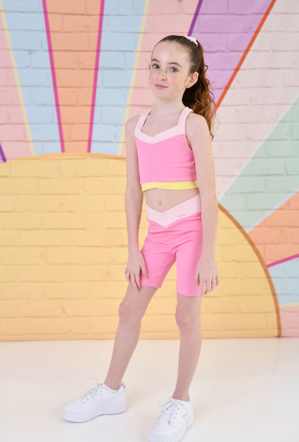 D by Dolly Girls Sorbet Pink Cycle Shorts & Crop Top Set – Colourful Gymnastics and Activewear Outfit | Ages 2-12 Years