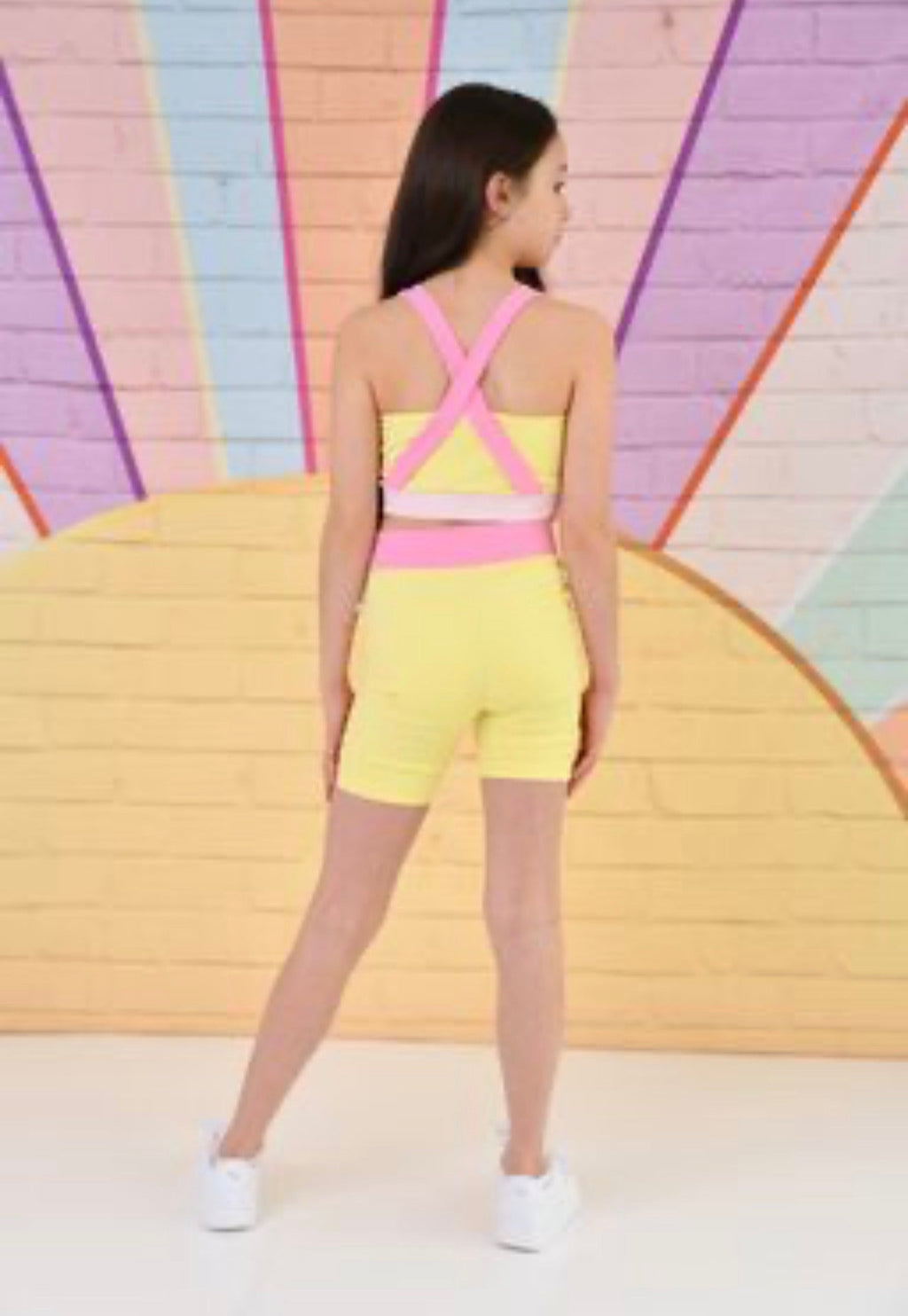 D by Dolly Girs Sorbet  Yellow & Pink Shorts and Crop Top Set – Colourful Gymnastics & Activewear Set | Ages 2-12 Years