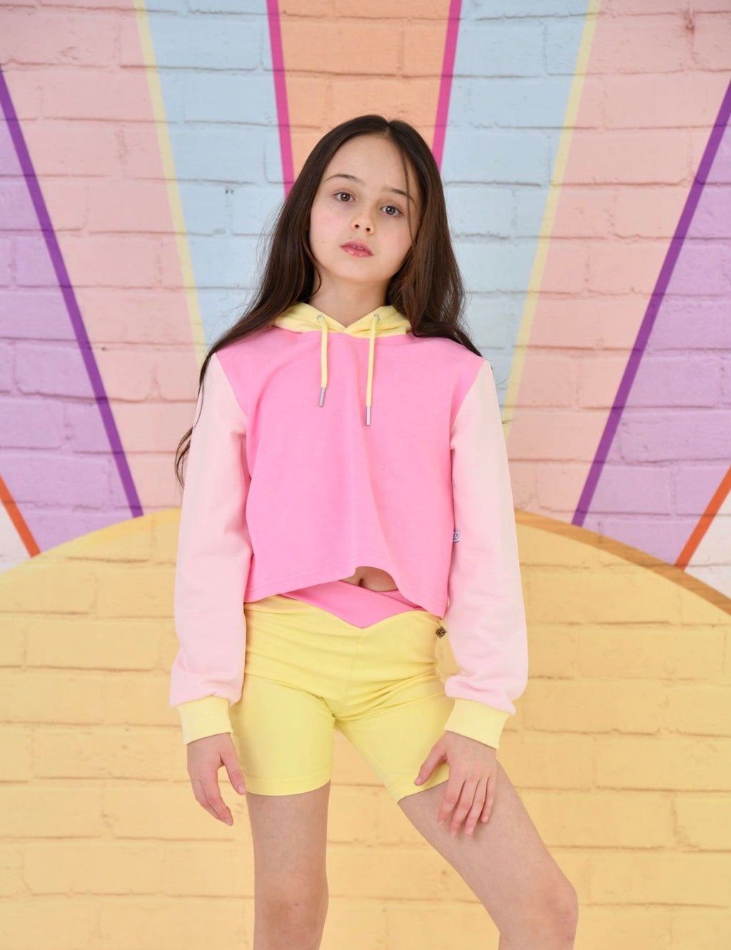 D by Dolly Girls Sorbet Bright Pink & Yellow Activewear Hoodie | Ages 2-12 Years