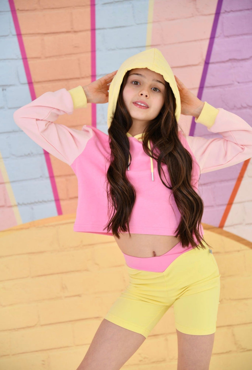 D by Dolly Girls Sorbet Bright Pink & Yellow Activewear Hoodie | Ages 2-12 Years