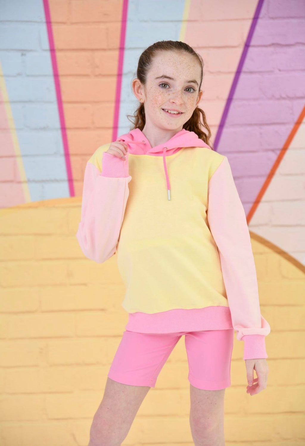 D by Dolly Girls Lemon Sorbet Colour Block Hooded Jumper - Bright Kids Activewear Hoodie | Ages 2-12 Years