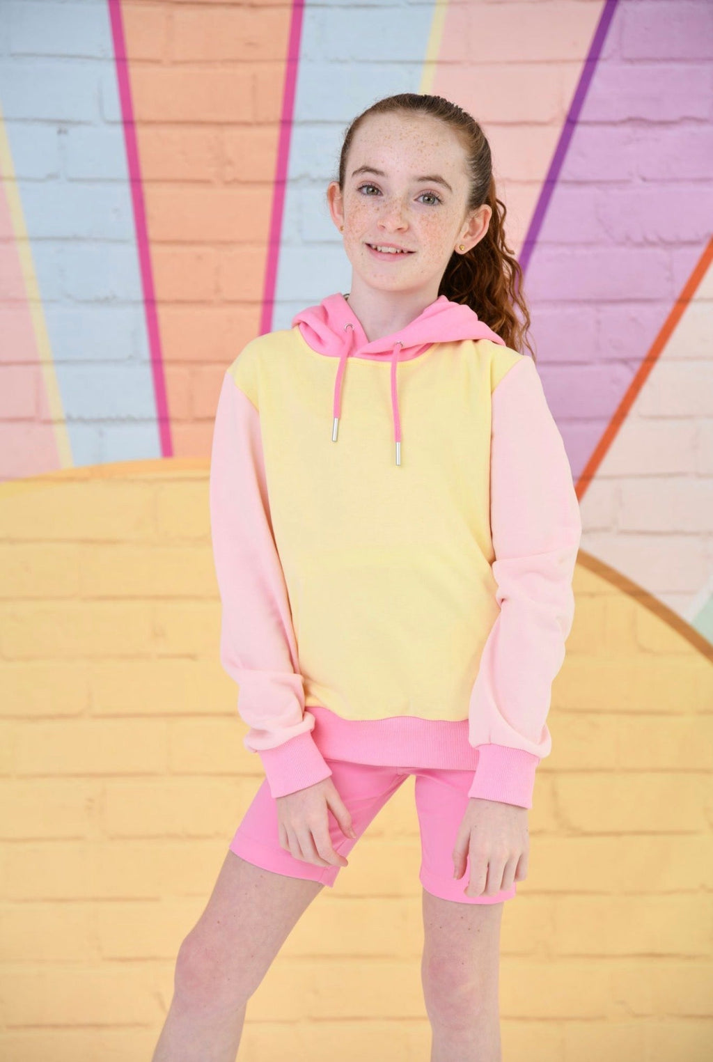 D by Dolly Girls Lemon Sorbet Colour Block Hooded Jumper - Bright Kids Activewear Hoodie | Ages 2-12 Years