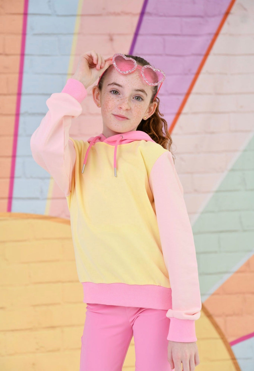 D by Dolly Girls Lemon Sorbet Colour Block Hooded Jumper - Bright Kids Activewear Hoodie | Ages 2-12 Years