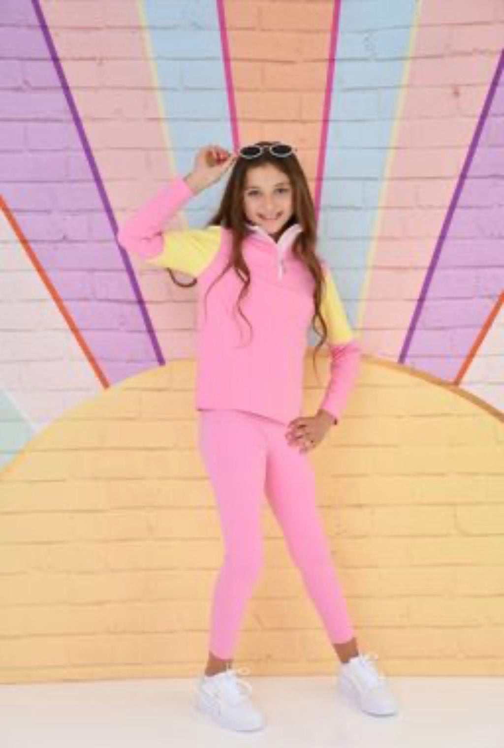 D by Dolly Girls Pink Sorbet Bright Colour Block Quarter Zip Sports Top – Colourful Gymwear & Activewear | Ages 2-12 Years