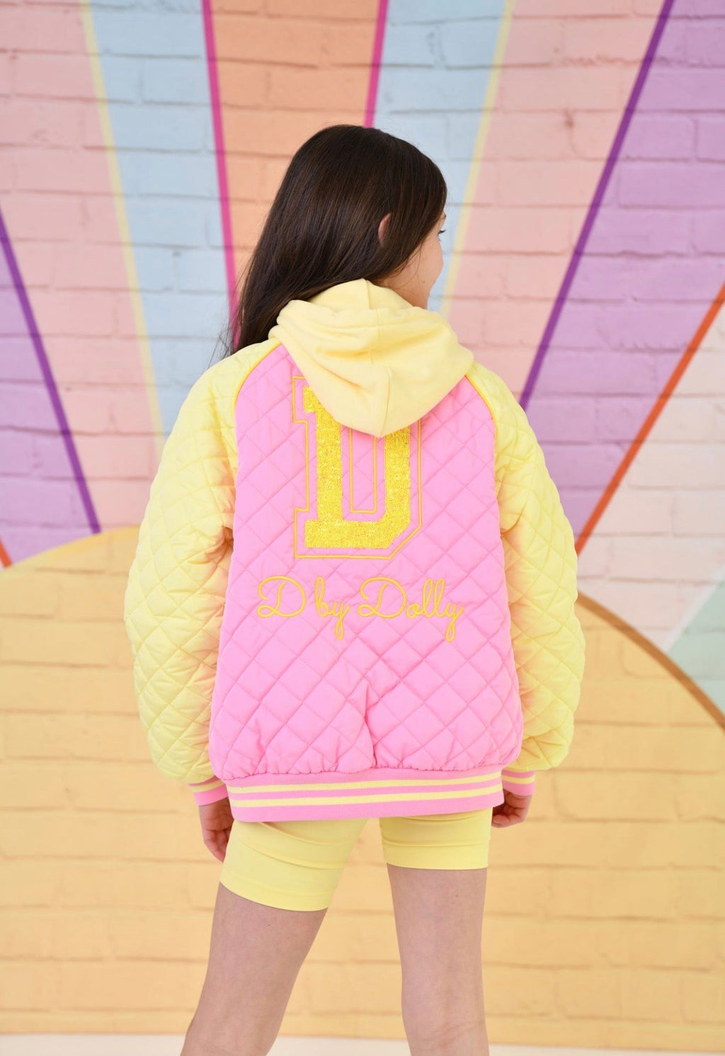 D by Dolly Girls Sorbet Bright Pink & Yellow Quilted Bomber Jacket – Colourful Kids Activewear | Ages 2-12 Years