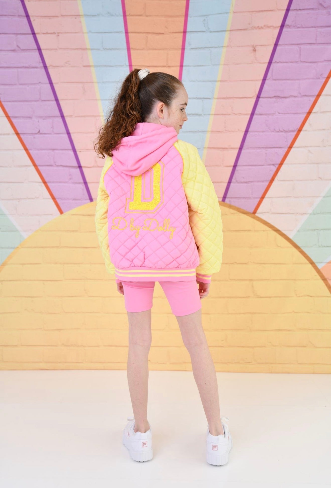 D by Dolly Girls Sorbet Bright Pink & Yellow Quilted Bomber Jacket – Colourful Kids Activewear | Ages 2-12 Years