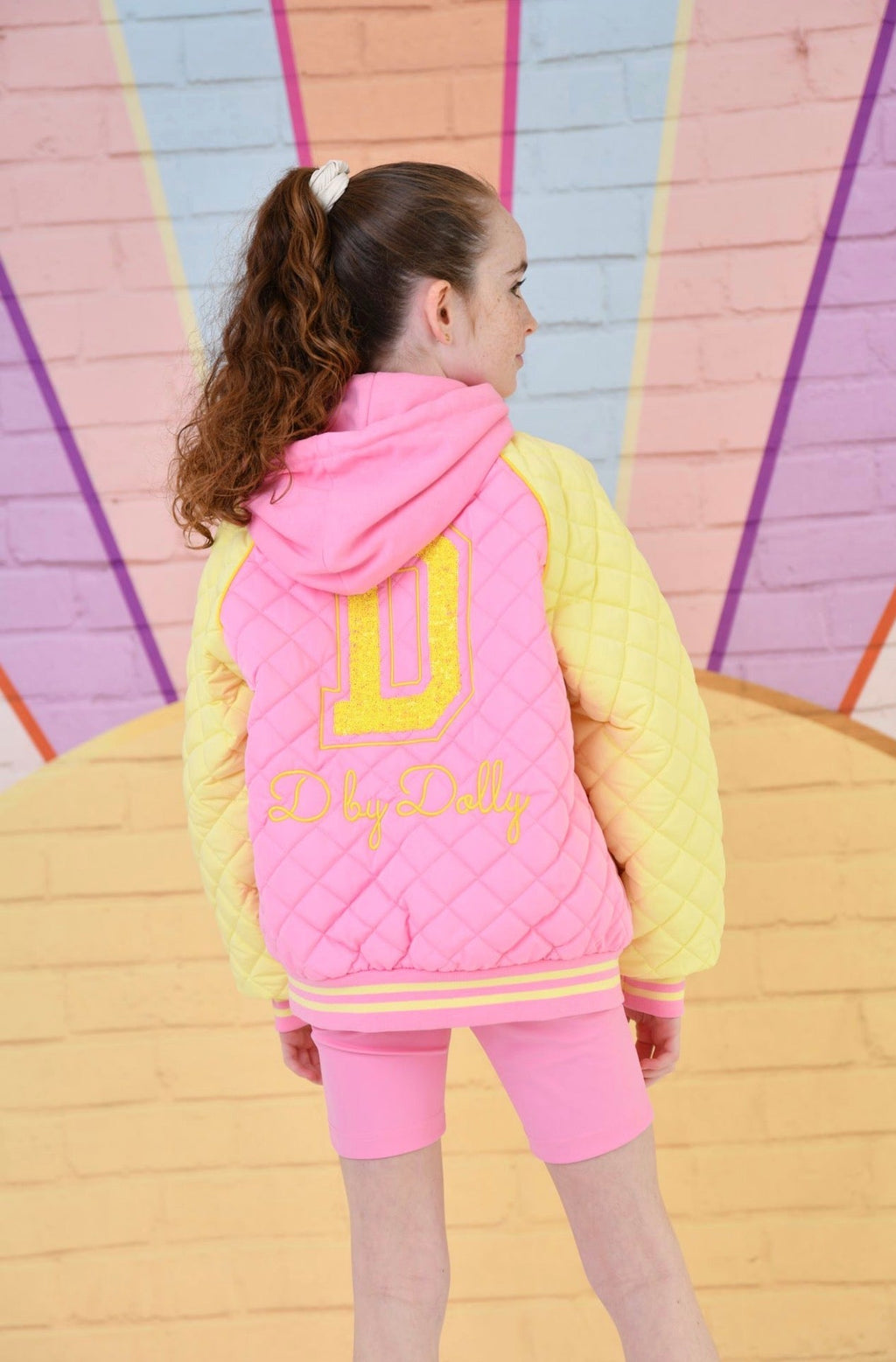 D by Dolly Girls Sorbet Bright Pink & Yellow Quilted Bomber Jacket – Colourful Kids Activewear | Ages 2-12 Years
