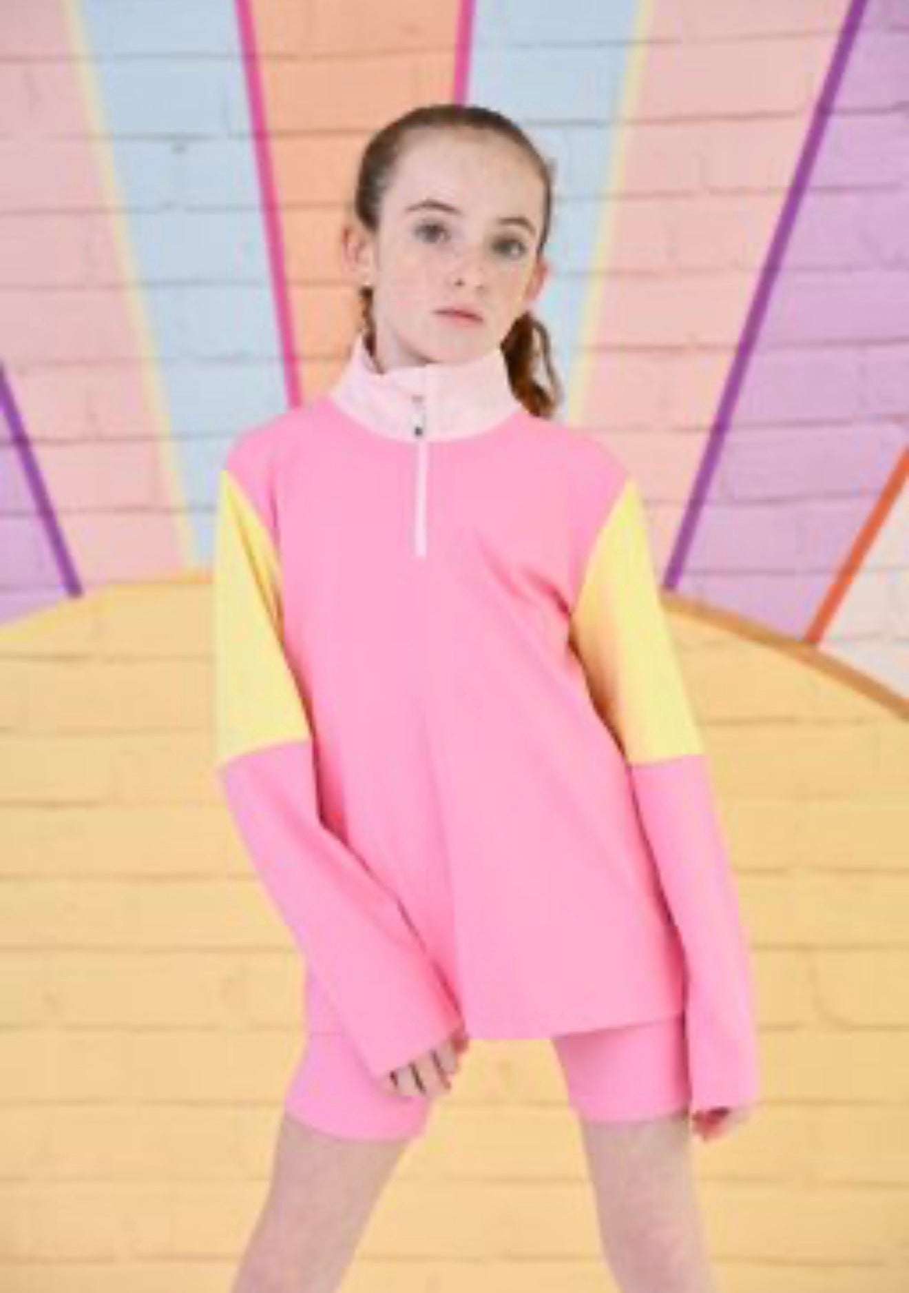 D by Dolly Girls Pink Sorbet Bright Colour Block Quarter Zip Sports Top – Colourful Gymwear & Activewear | Ages 2-12 Years