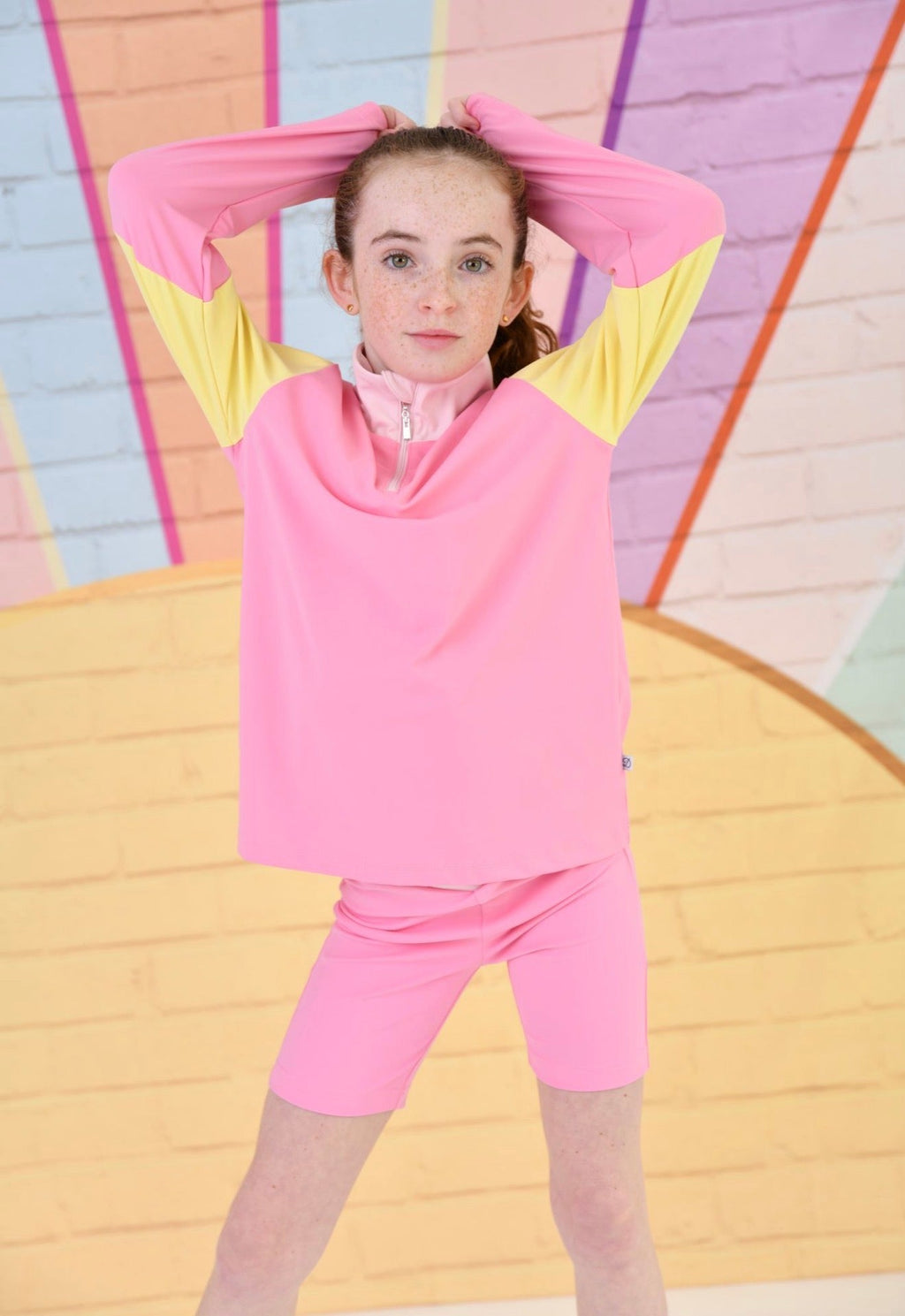 D by Dolly Girls Pink Sorbet Bright Colour Block Quarter Zip Sports Top – Colourful Gymwear & Activewear | Ages 2-12 Years