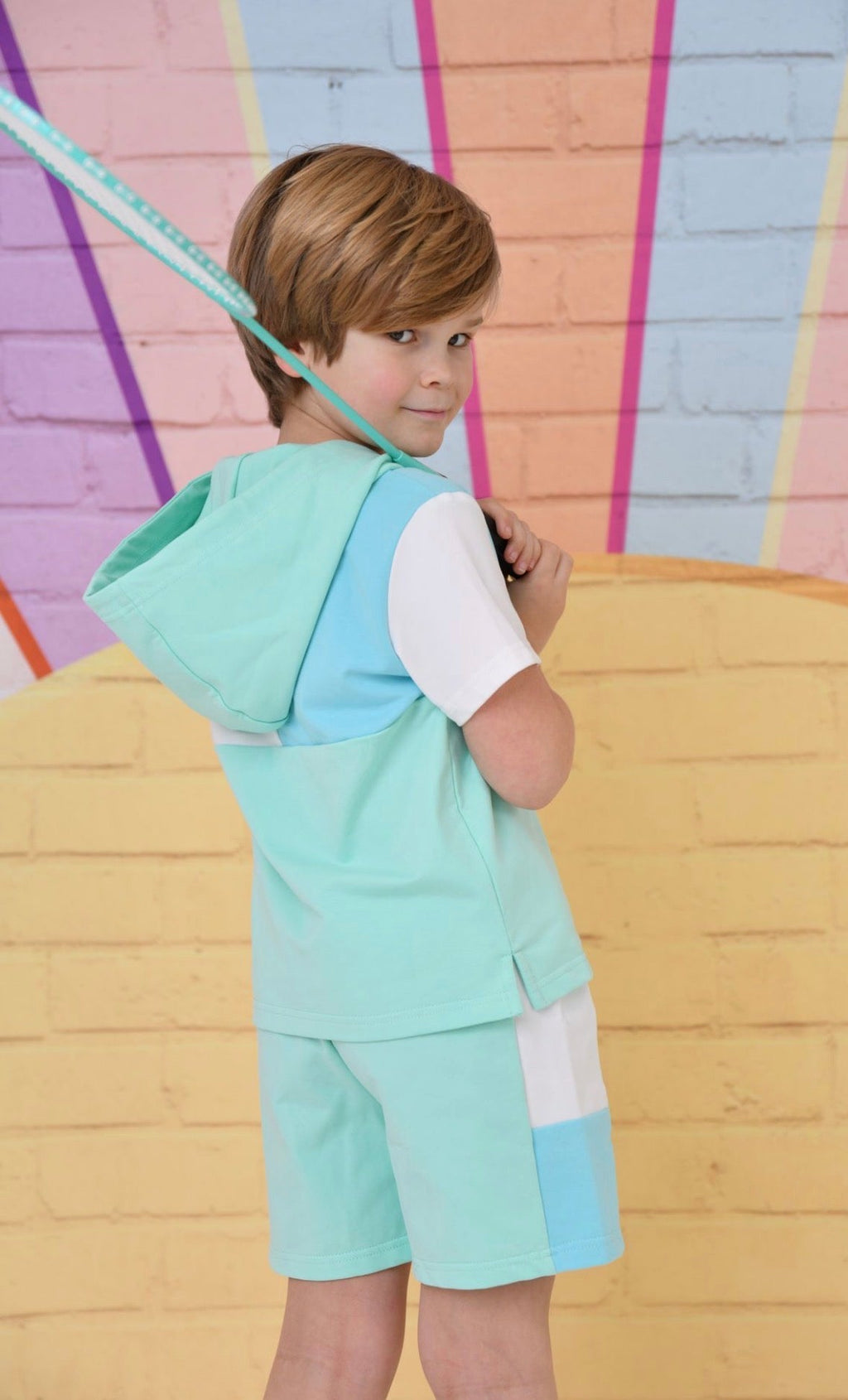 Little Dudes Boys Aqua Hooded Shorts Set – Soft Comfortable Summer Loungewear | Ages 2-8 Years