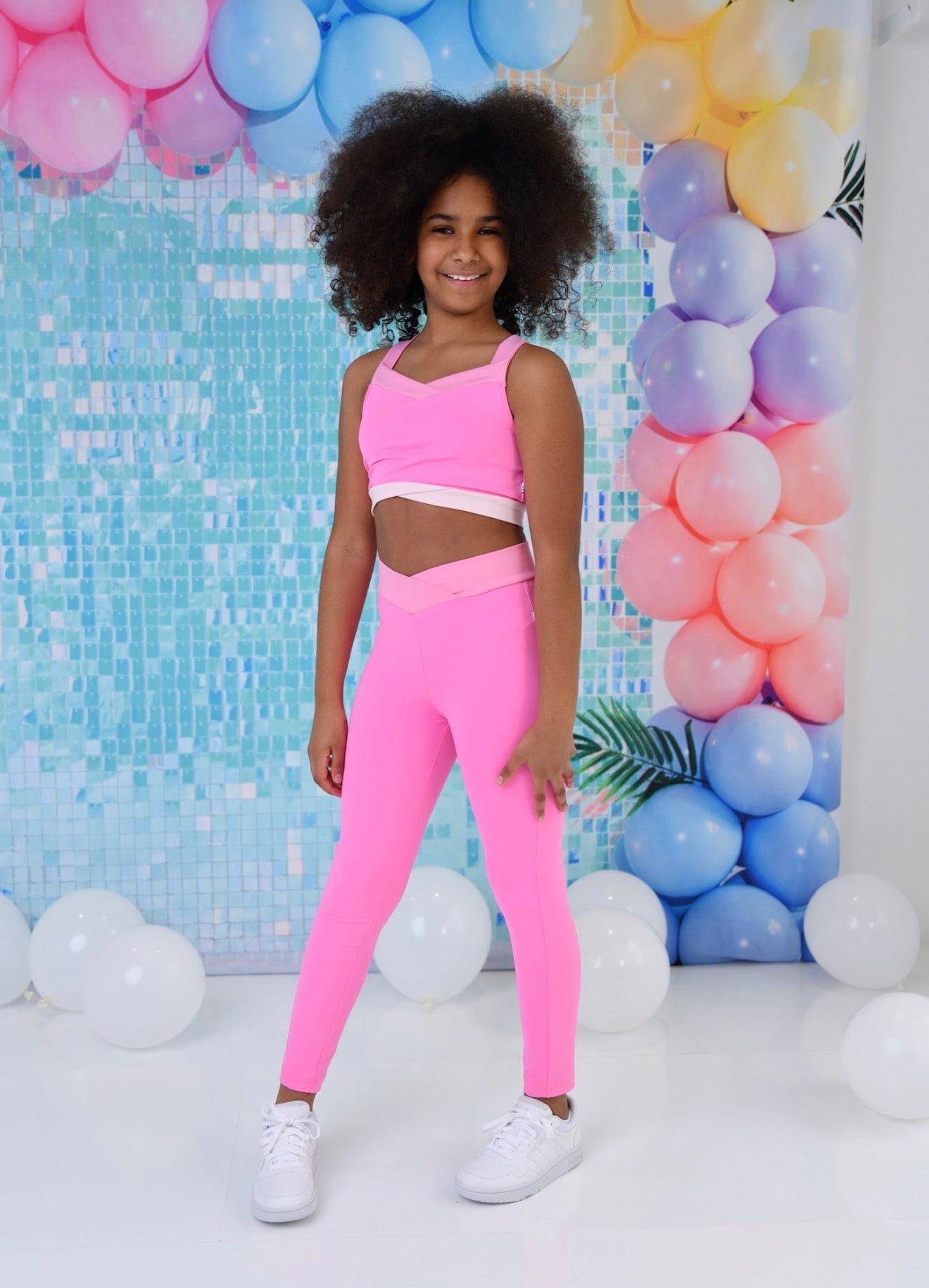 D by Dolly Girls Cherry Bright Pink On Pink Leggings & Crop Top Set - Colourful Activewear set | Ages 2-12 Years