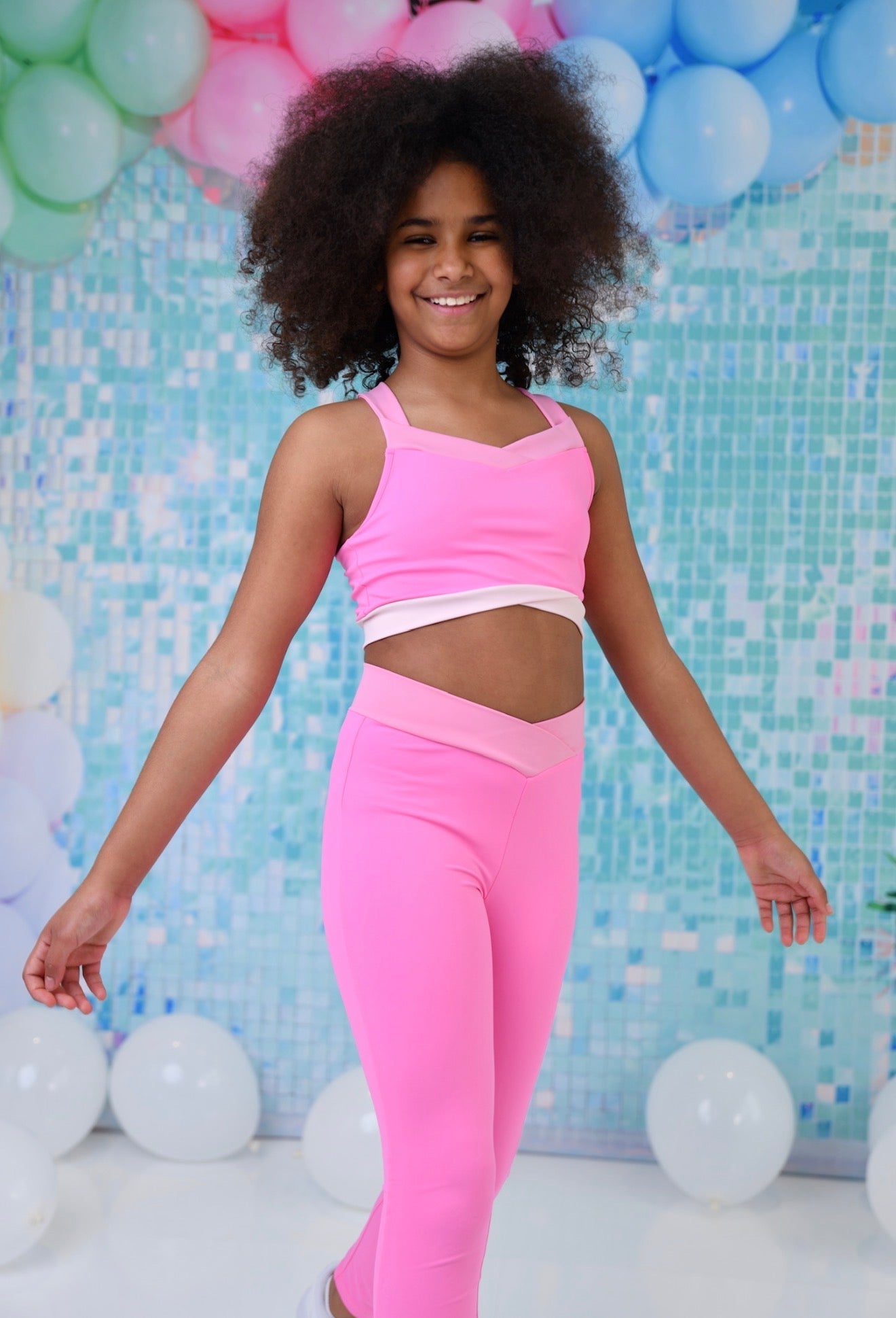 D by Dolly Girls Cherry Bright Pink On Pink Leggings & Crop Top Set - Colourful Activewear set | Ages 2-12 Years