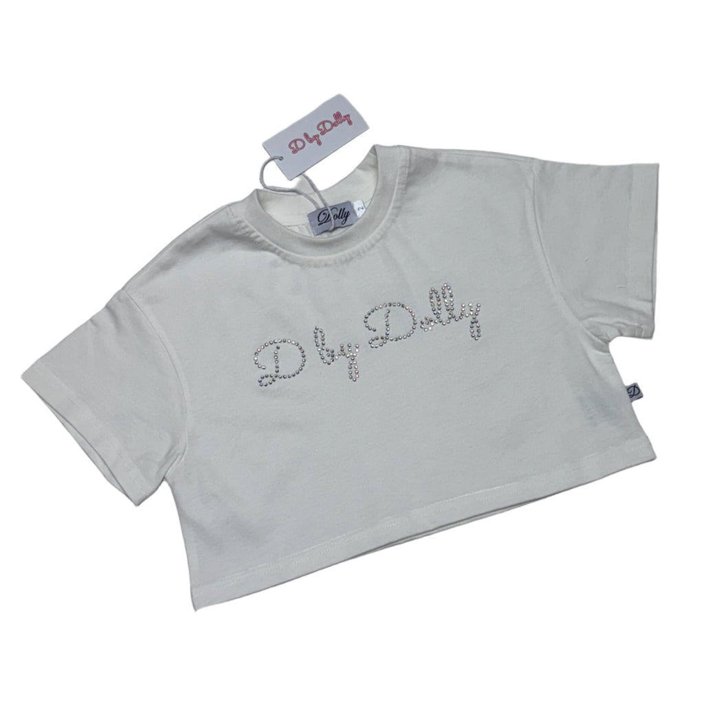 D by Dolly White T Shirt Silver Stone Motif