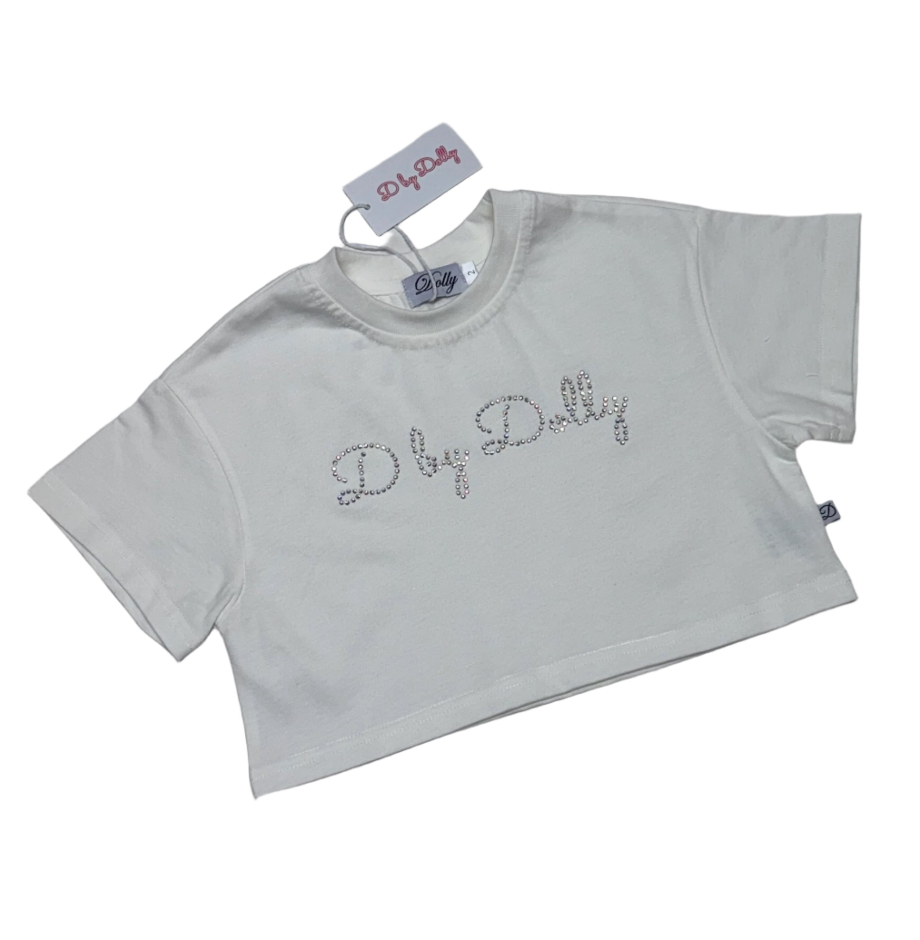 D by Dolly White T Shirt Silver Stone Motif