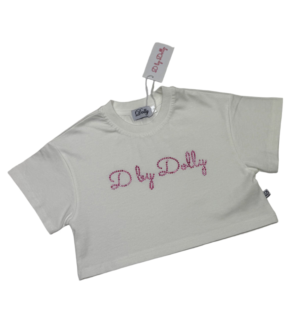 D by Dolly White T Shirt Pink Stone Motif