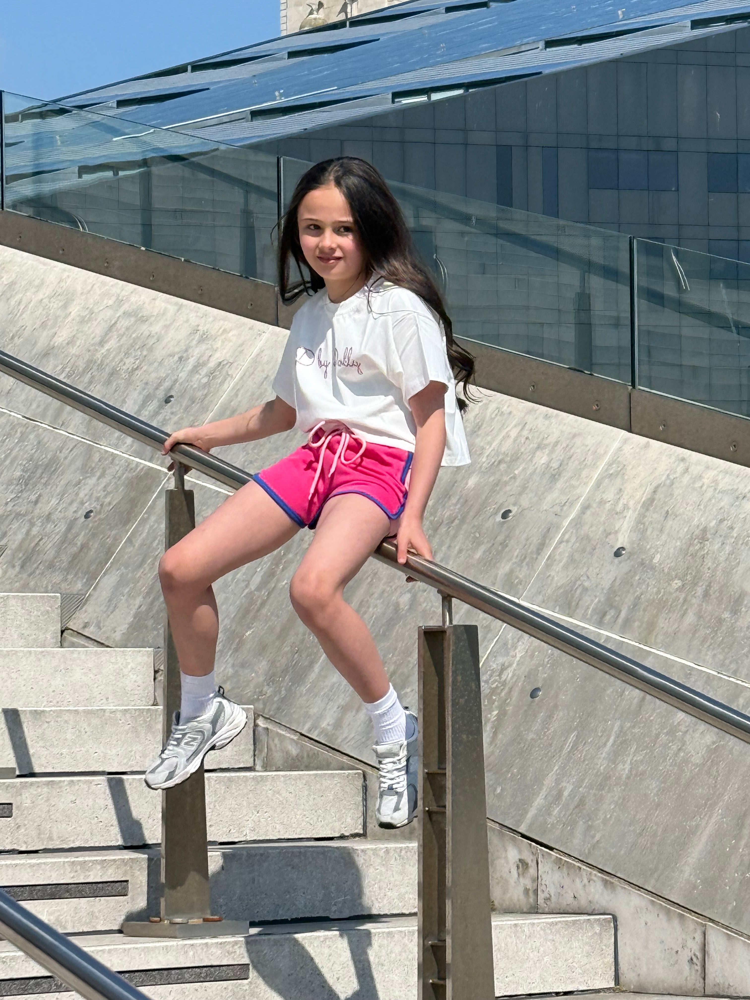 D by Dolly White T Shirt Pink Stone Motif