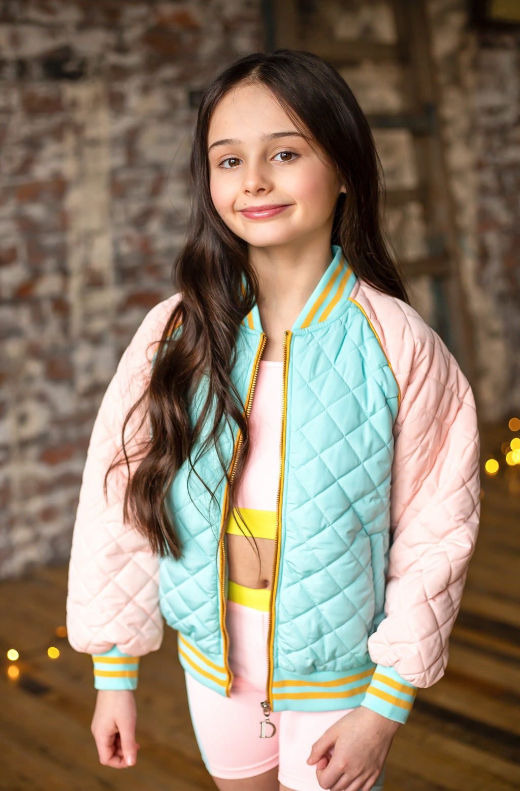 D by Dolly Aqua Quilted Bomber Jacket