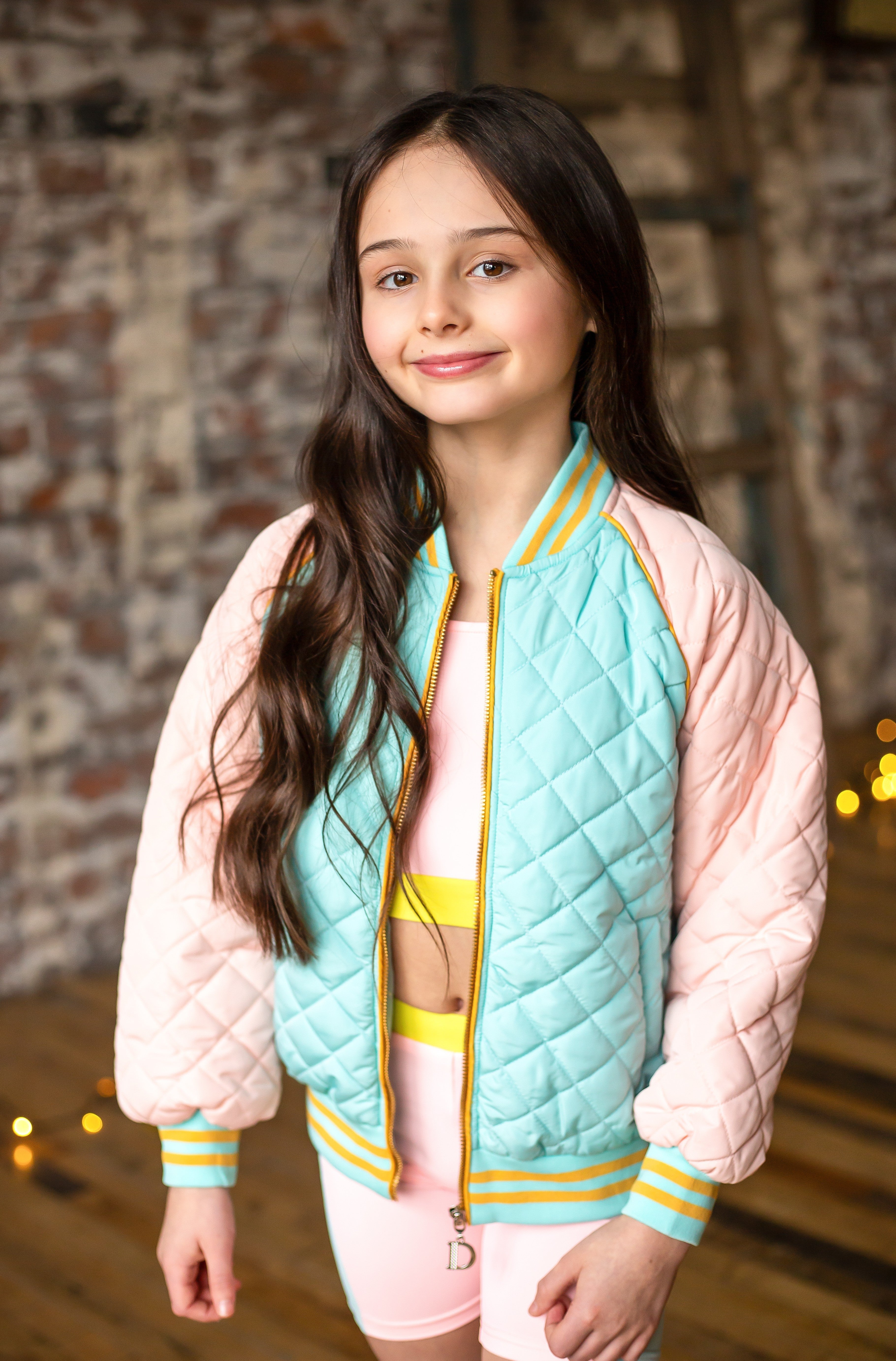 D by Dolly Aqua Quilted Bomber Jacket